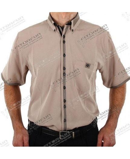 H.K. Mandel Hemd Microfaser bügelfrei, beige, Tanzhemd