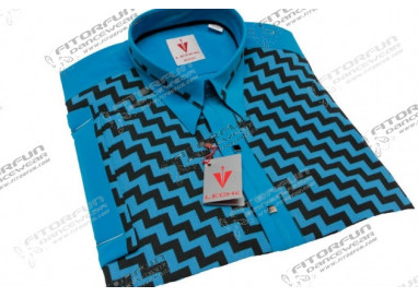 Hemd Kurzarm cyan blau gemustert gemustert - 4473L150K