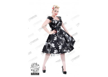 Petticoatkleid 50er Jahre, Fifties, Black White Floral Tea Dress 6690 H & R London handrlondon, Hearts&Roses