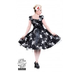 Petticoatkleid 50er Jahre, Fifties, Black White Floral Tea Dress 6690 H & R London handrlondon, Hearts&Roses