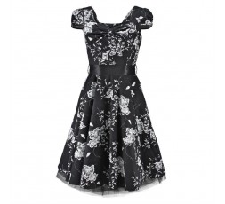Petticoatkleid 50er Jahre, Fifties, Black White Floral Tea Dress 6690 H & R London handrlondon, Hearts&Roses
