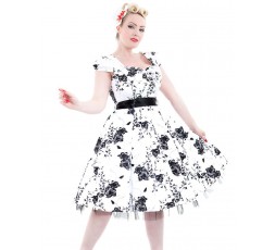 Petticoatkleid 50er Jahre, Fifties, White Black Floral Tea Dress 6690 H & R London handrlondon, Hearts&Roses