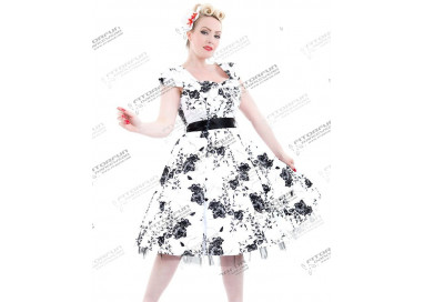 Petticoatkleid 50er Jahre, Fifties, White Black Floral Tea Dress 6690 H & R London handrlondon, Hearts&Roses