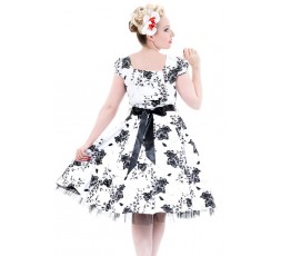 Petticoatkleid 50er Jahre, Fifties, White Black Floral Tea Dress 6690 H & R London handrlondon, Hearts&Roses