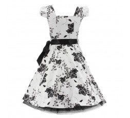 Petticoatkleid 50er Jahre, Fifties, White Black Floral Tea Dress 6690 H & R London handrlondon, Hearts&Roses