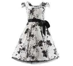 Petticoatkleid 50er Jahre, Fifties, White Black Floral Tea Dress 6690 H & R London handrlondon, Hearts&Roses