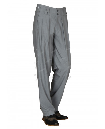 H.K. Mandel Boogiehose grau, Bundfaltenhose, Fifties 301717