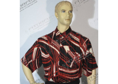 Kurzarmhemd schwarz/rot/creme gemustert Gr. S - 1125MK