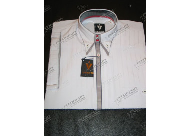 Hemd Kurzarm weiß mit grauer Leiste - 7777L18K