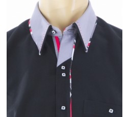 Hemd Kurzarm schwarz/Kragen in grau - 2012MK