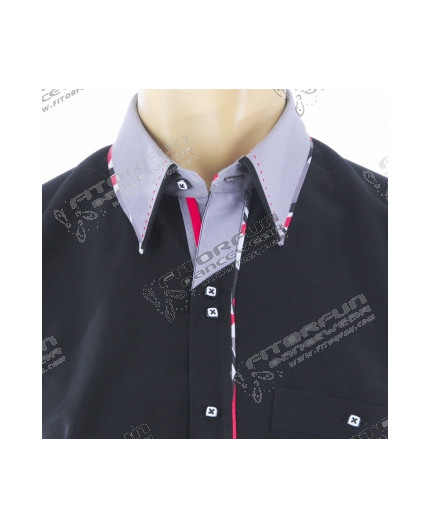 Hemd Kurzarm schwarz/Kragen in grau - 2012MK