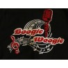T-Shirt Dame schwarz Motiv Boogie Woogie Microfon 2-farbig - Flock hinten