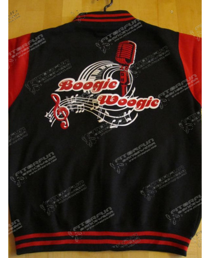 Collegejacke schwarz/rot  Flock Microfon Boogie Woogie (CJ-SR-Microfon-FLH)