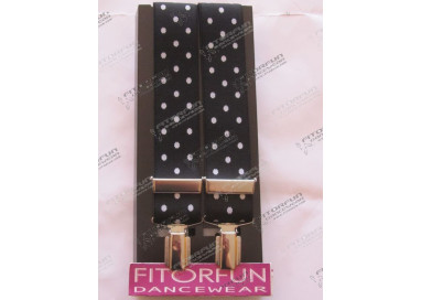 Hosenträger X-Form m. Clipse schwarz m. weißen Punkten 7550.10